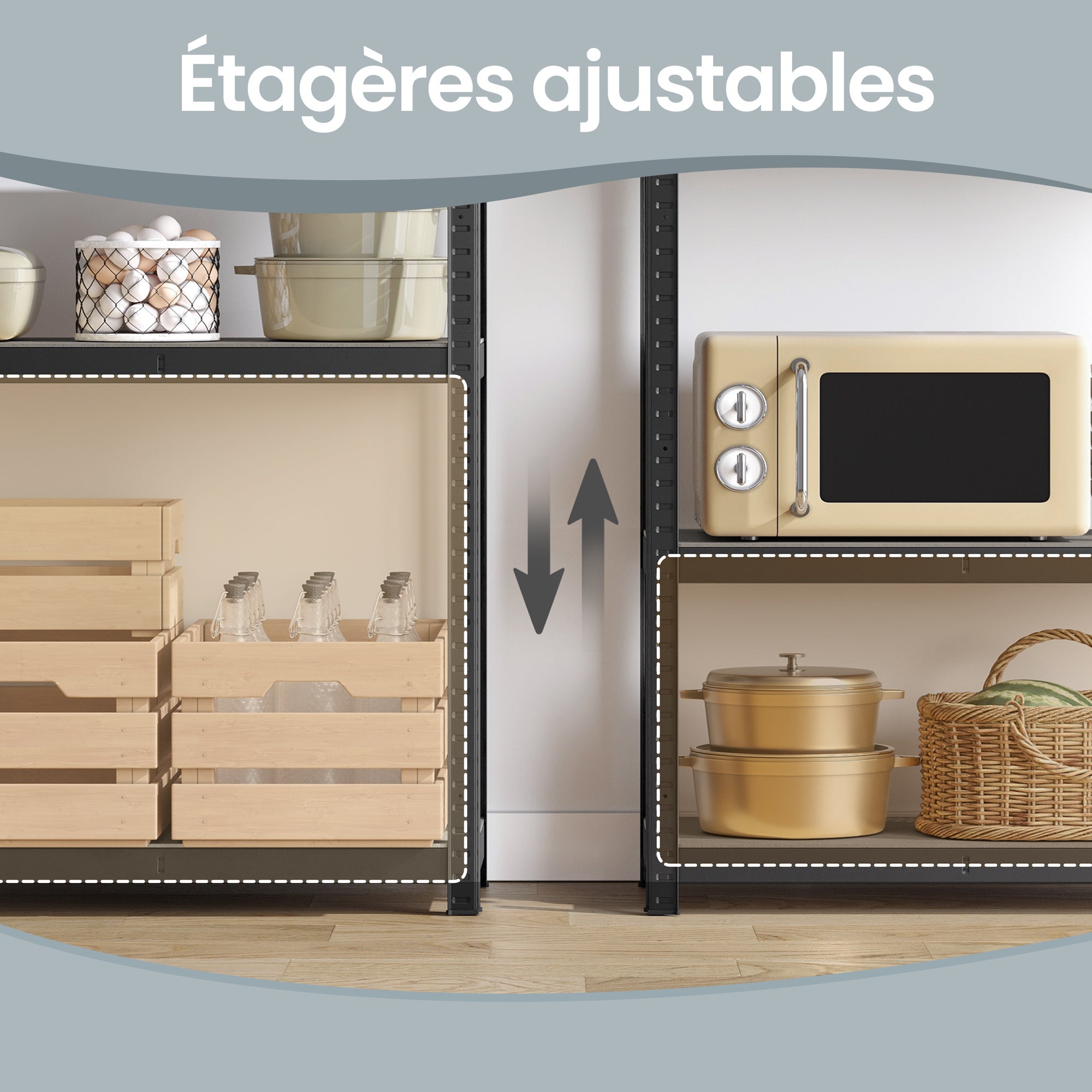 Étagère de rangement, bibliothèque, 5 niveaux, étagère de cuisine, étagères réglables, Marron et noir - 7