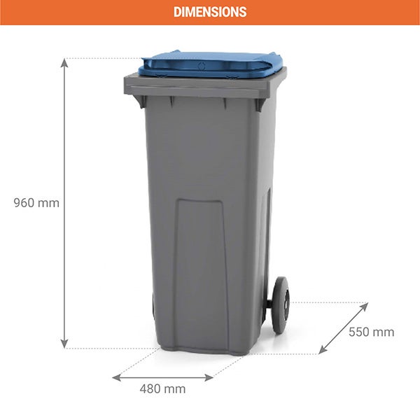 Conteneur poubelle 120 litres à préhension frontale - Couleur du couvercle Gris Anthracite - 480 x 550 x 960 mm - 210002GAGA - 2