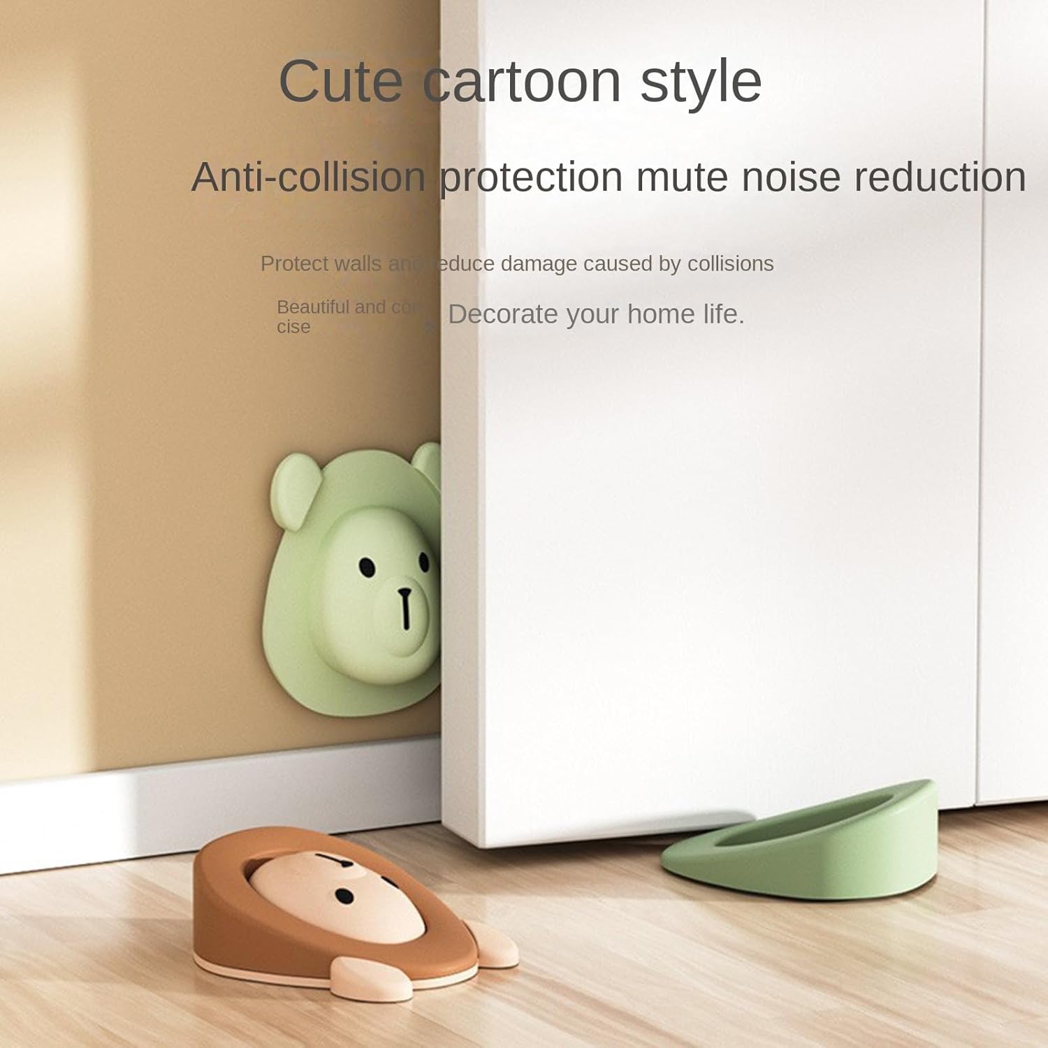 Due supporti fermaporta in gomma e silicone a forma di cuneo, per fermaporta, protezioni per pavimenti e pareti, con base portaoggetti. - 2