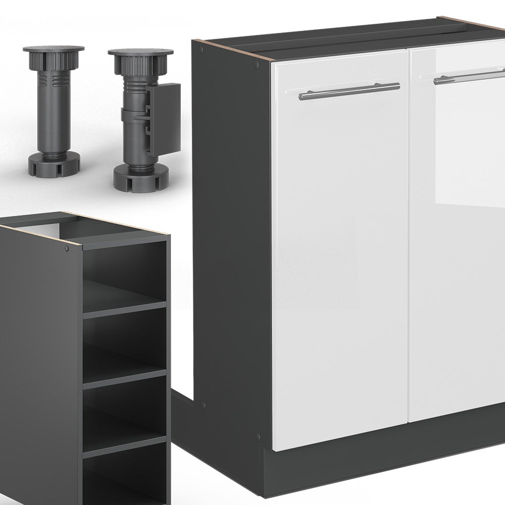 Vicco Îlot de cuisine Fame-Line, Blanc brillant/Anthracite, 90cm sans PT - 5