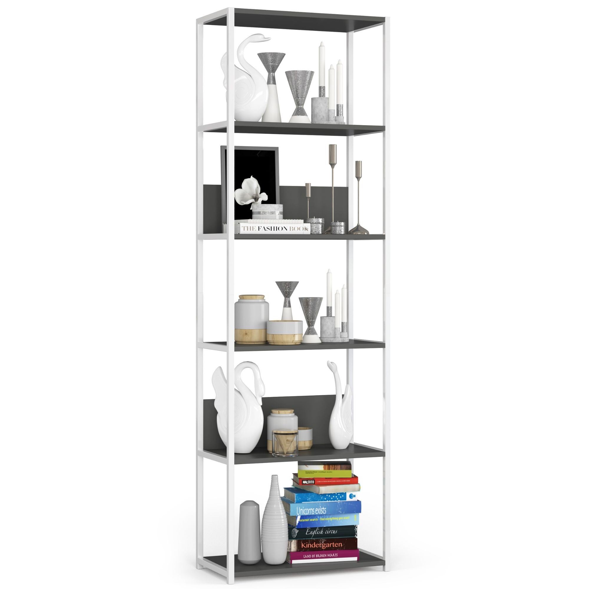 Regał loft AKORD metalowy Biały 60 cm kolor Szary mat 6 półek 60x32x192 cm