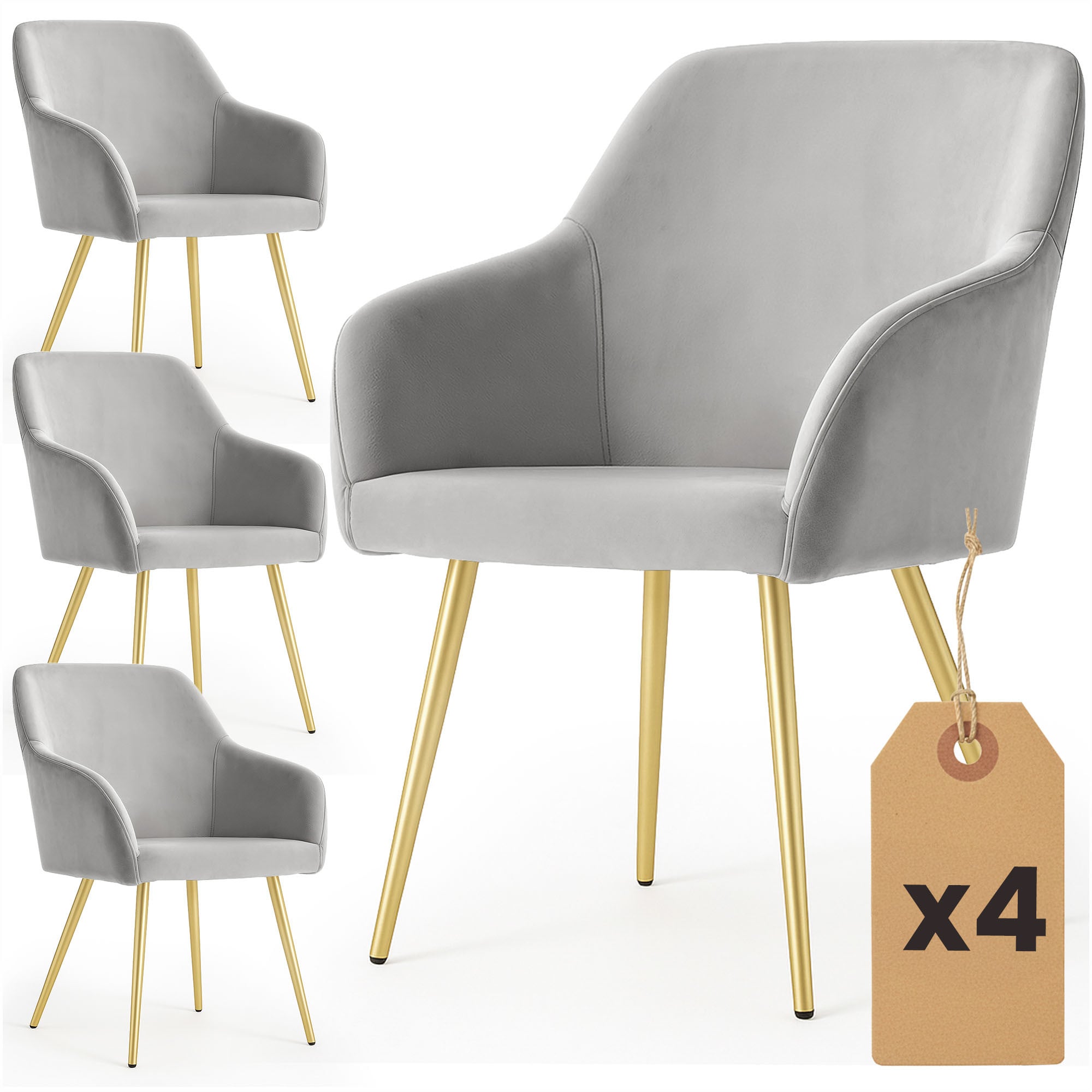 4x Welurowe krzesło tapicerowane gładkie Szare ESTELLE Złote nogi