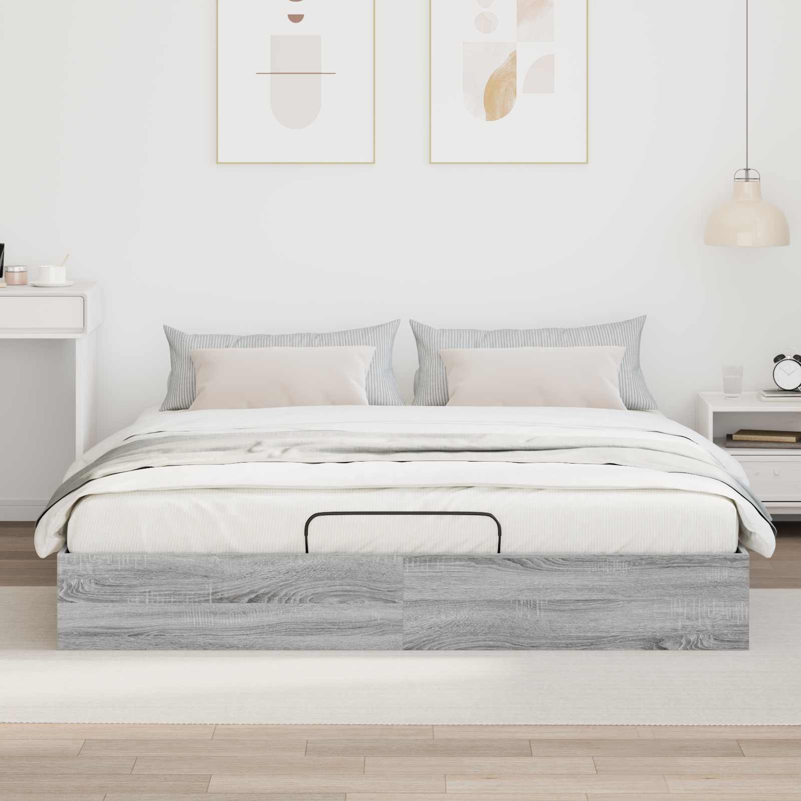 Cadre de lit ottoman en panneau de bois gris, pour la chambre, 180 × 200 cm - 4
