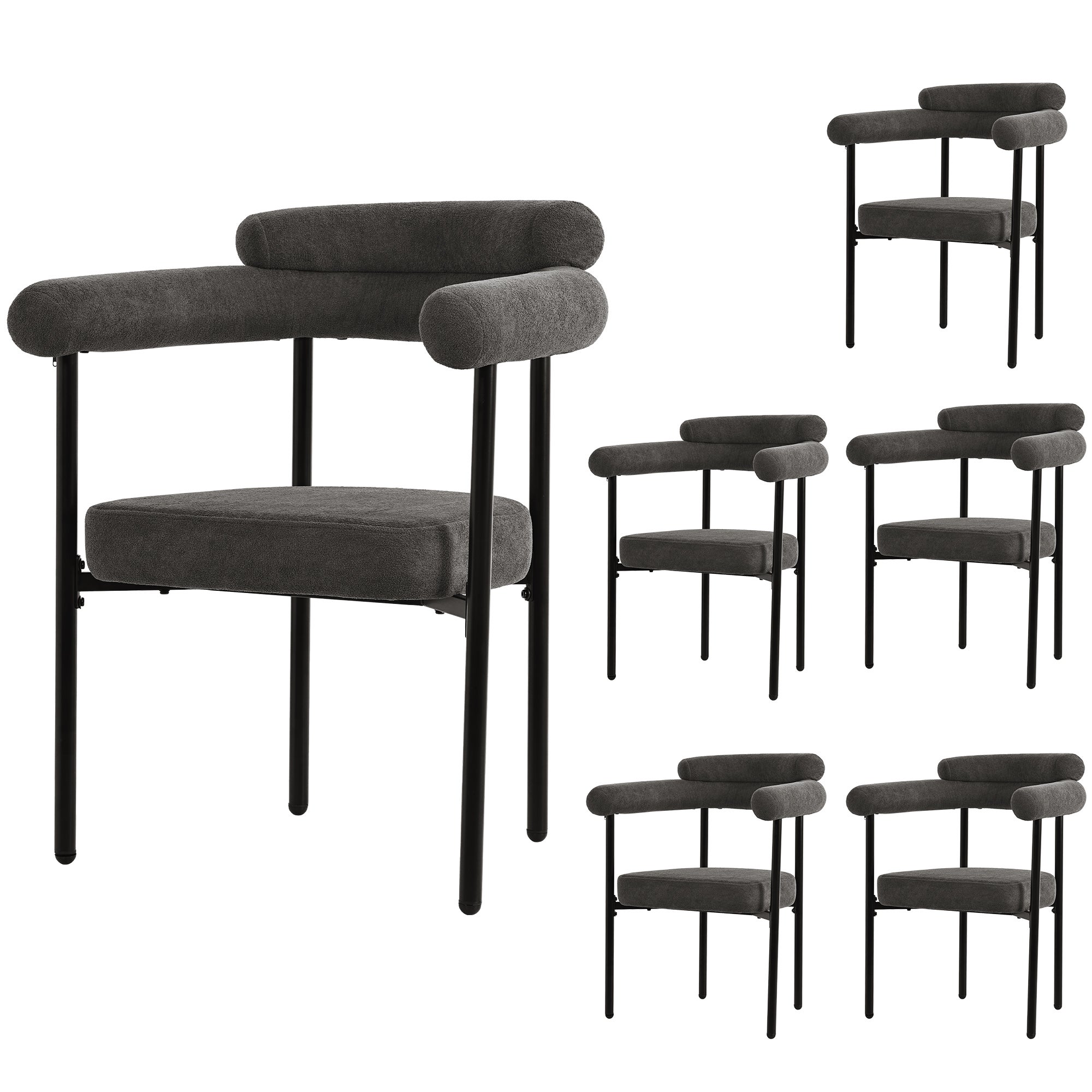 Ensemble table à manger et 6 chaises de salle à manger en velours - 140 x 80 x 75 cm - MDF et pièds en métal - Noir - 6