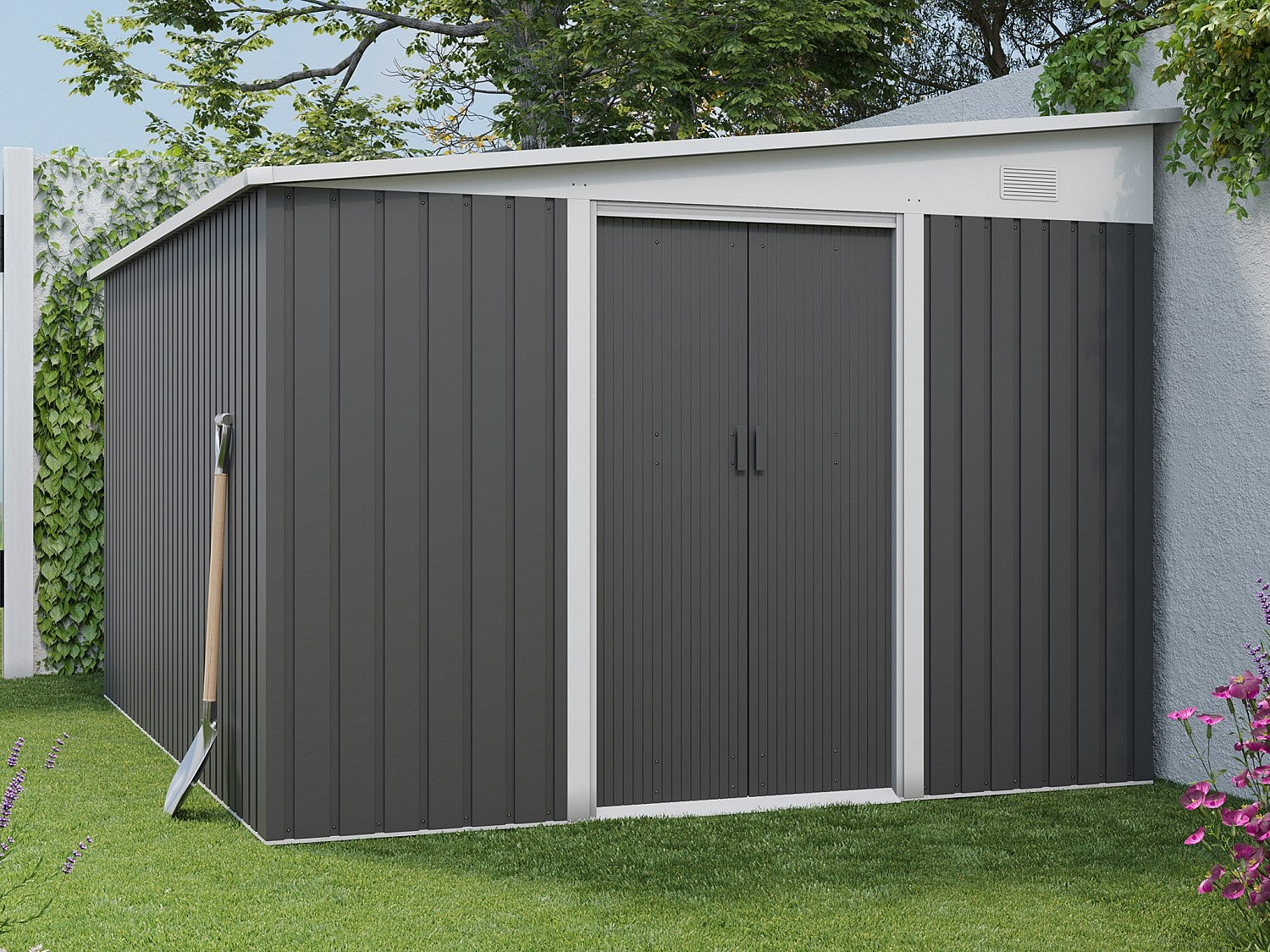 Schowek ogrodowy przyścienny z metalu/ocynkowanej stali antracytowy 9,76 m² - DAXTON