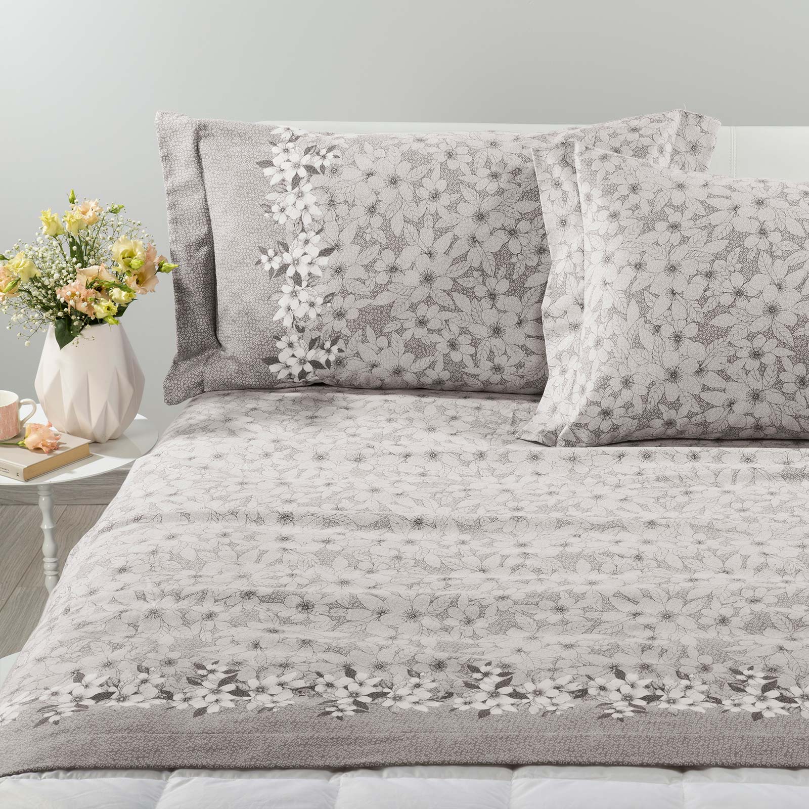 Completo Lenzuola Letto Matrimoniale Caleffi Avana, 100% Puro Cotone, Lavabile A 60°C, Made In Italy