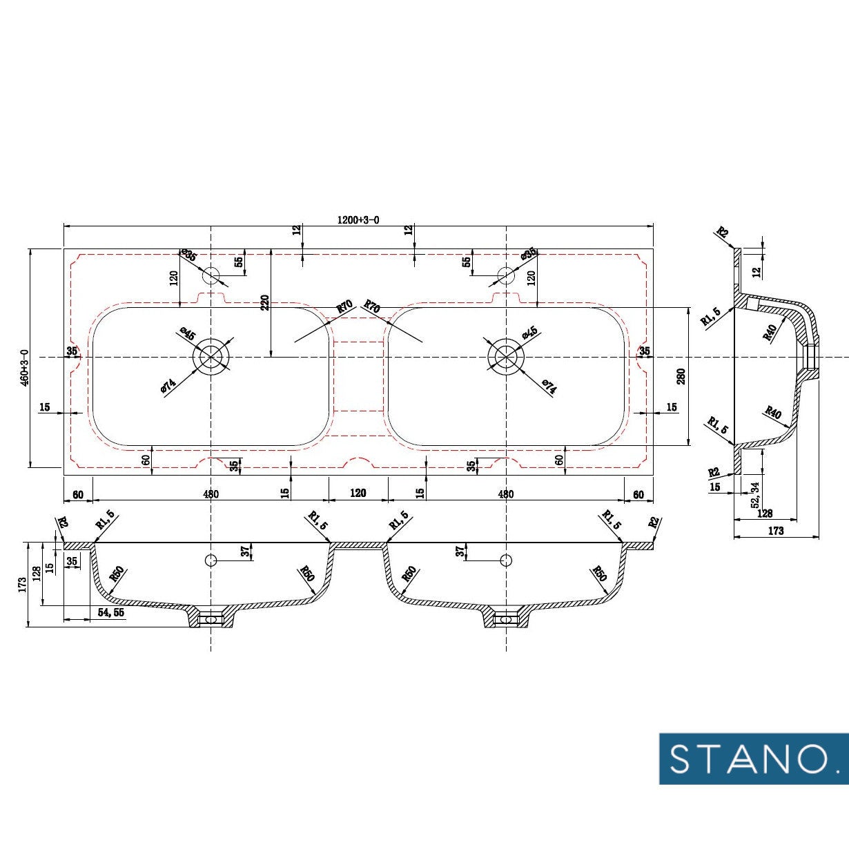 Meuble salle de bain design double vasque FORTINA largeur 120 cm blanc - 5