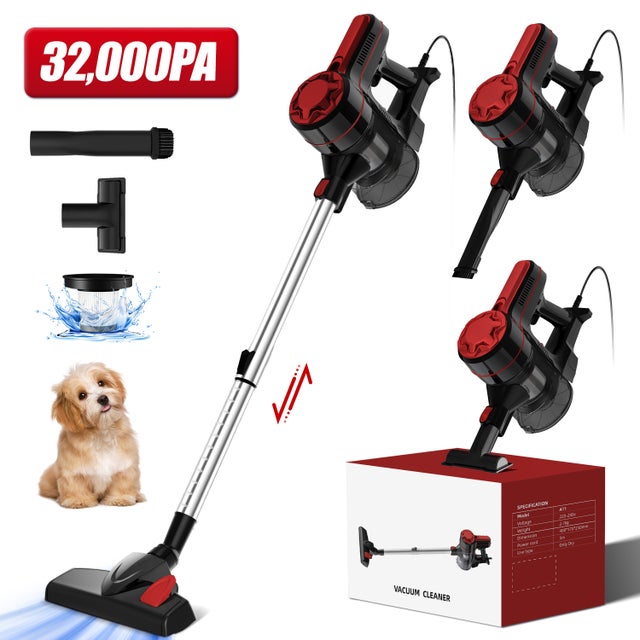 Aspirateur balai Aspirateur Balai Puissant sans Sac 32000pa, Aspirateur Balai Filaire 3 en 1 avec Câble de 5M, Anti Acariens, HEPA H13 Filtre
