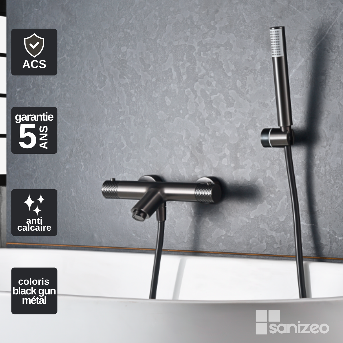 IMEX Thermostat Duscharmatur Black Gun Metal – Für Badewanne & Dusche Mit Halterung & Handbrause