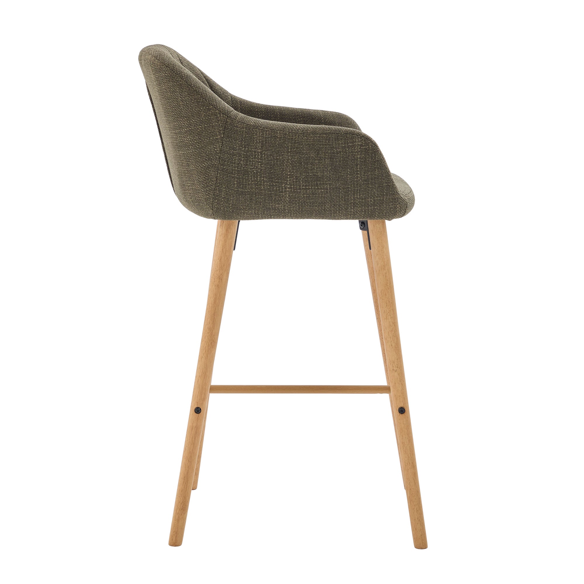 Lote de 2 taburetes de bar modernos con respaldo, reposabrazos, asiento de lino y pies de madera, verde - 5