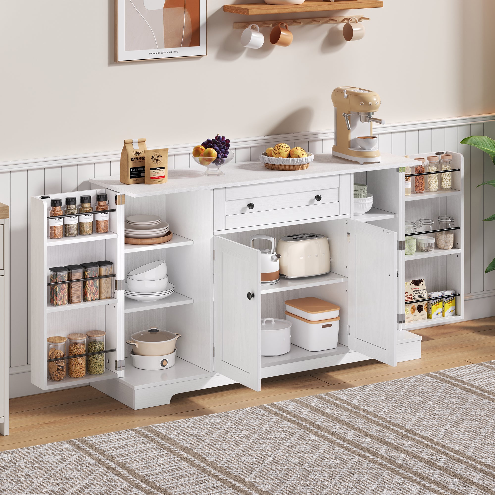 Buffet De Cuisine Multifonction 138 Cm Avec Tiroir Portes Et tag res buffet-de-cuisine-multifonction-138-cm-avec-tiroir-portes-et-tag-res