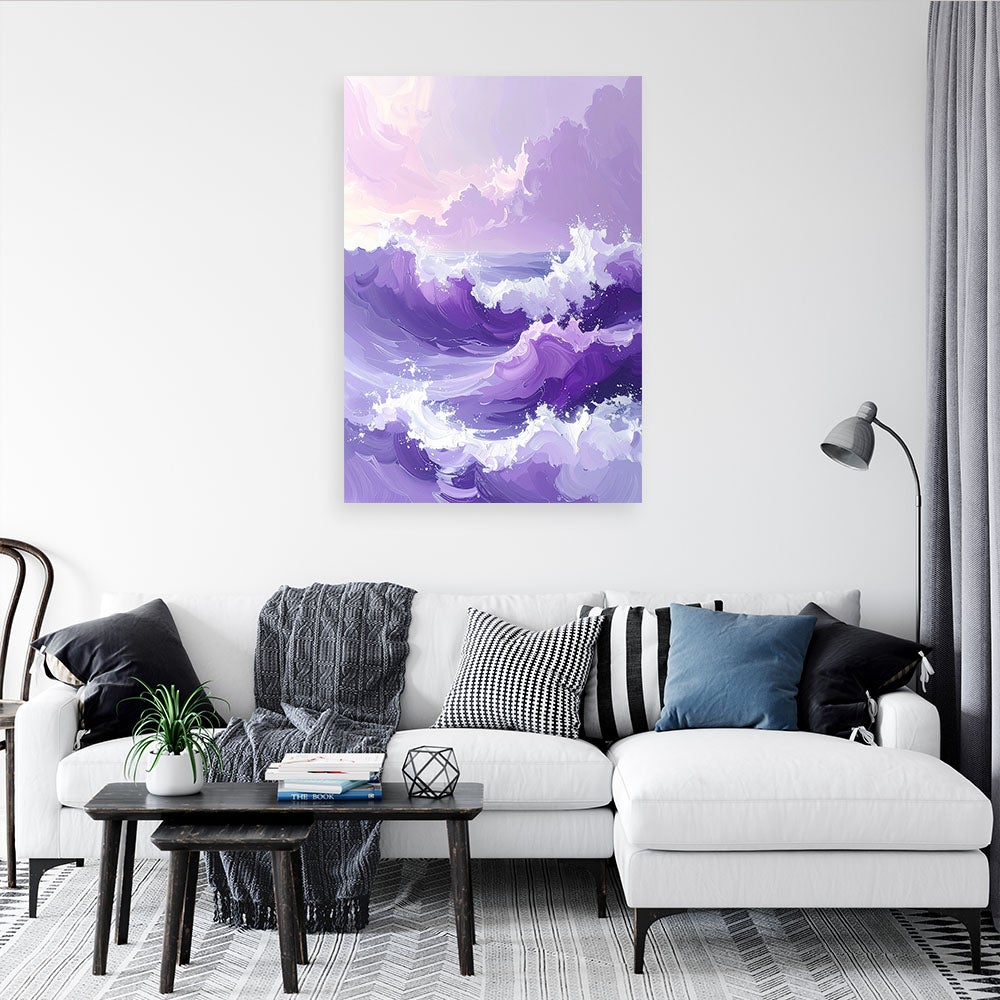 Obraz do salonu sypialni biura, Morze Fale Pastelowy Krajobraz morski Fioletowy 80x120 - 2