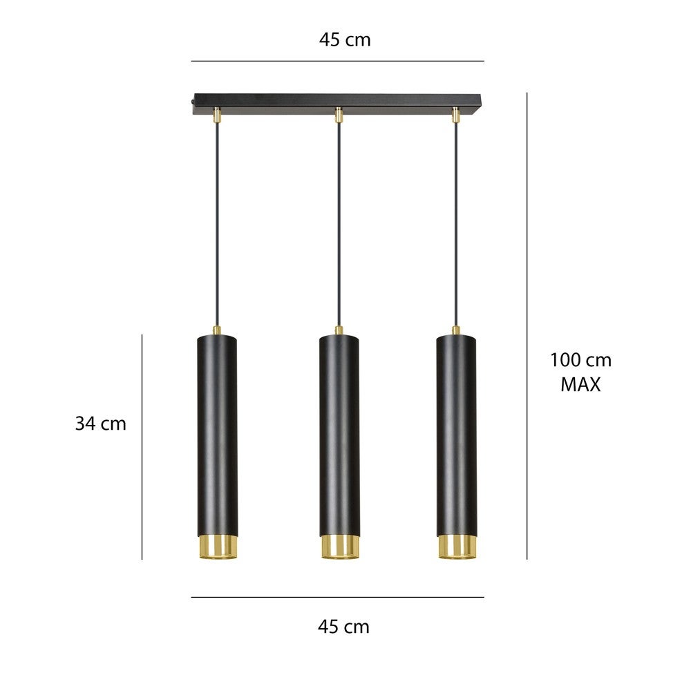 Lampa wisząca Mura 3 światła cylindryczne czarno-złote 3xGU10 - 6