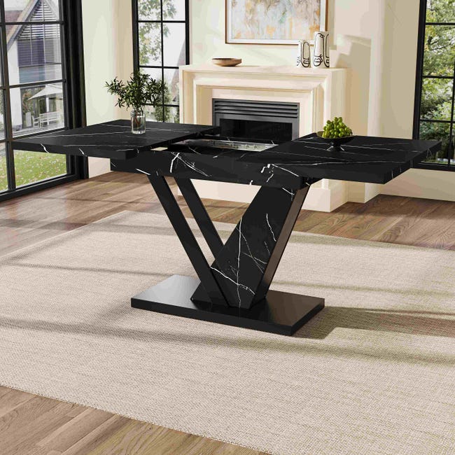 Mesa De Comedor Extensible Solisburne 120/160x80 Cm - Blanca, Patas En V, Para 4-6 Personas, Diseño Moderno