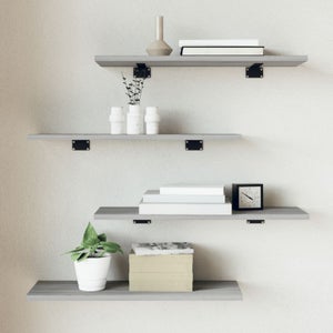 4 Mensole A Parete Grigio Sonoma 100x20x1.5 Cm In Legno Multistrato, Carico 15 Kg L'una, Per Libri E Decorazioni