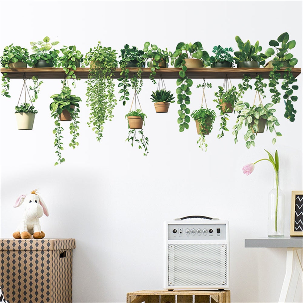 Stickers Muraux 3D Plantes En Pot KAIRNE - Décoration Feuilles Vertes Pour Intérieur