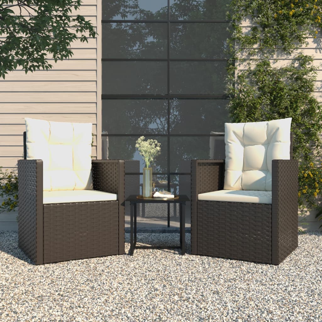 vidaXL Muebles de jardín con cojines 3 piezas ratán sintético negro