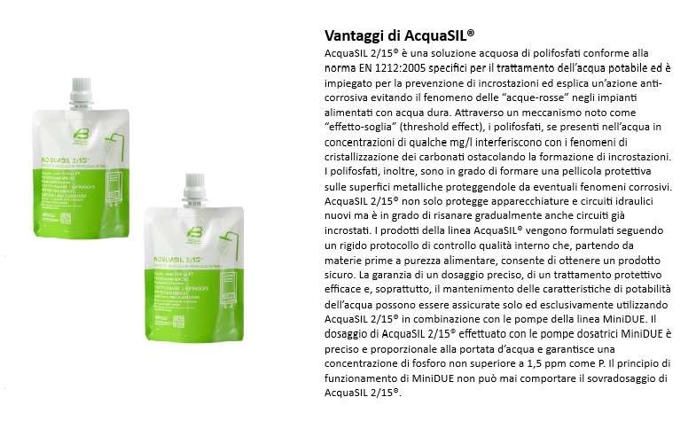 Liquido Acquabrevetti ACQUASIL 2/15 in sacca da 1000 gr cadauna per pompe dosatrici MiniDUE - 3