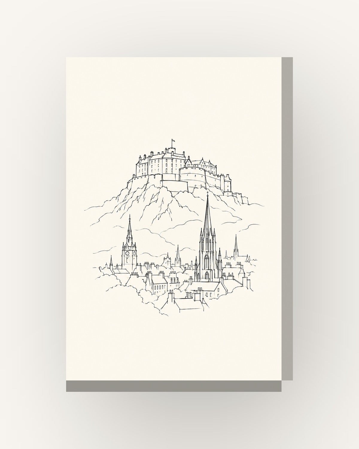Tableau de ville «Édimbourg, line art» sur toile, châssis en bois de 2 ...