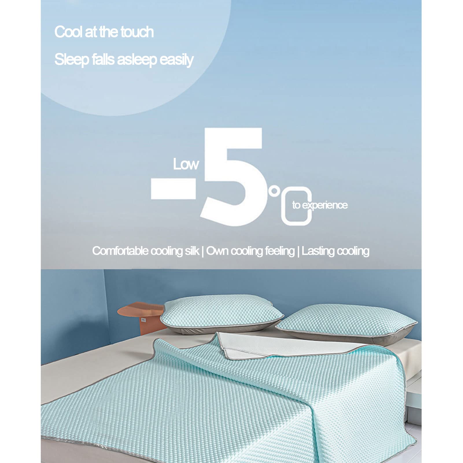 LOLLANDA Tapis de couchage rafraîchissant pliable pour l'été, tapis de literie climatisé, protège-matelas, facile d'entretien (bleu, 90*200cm) - 3
