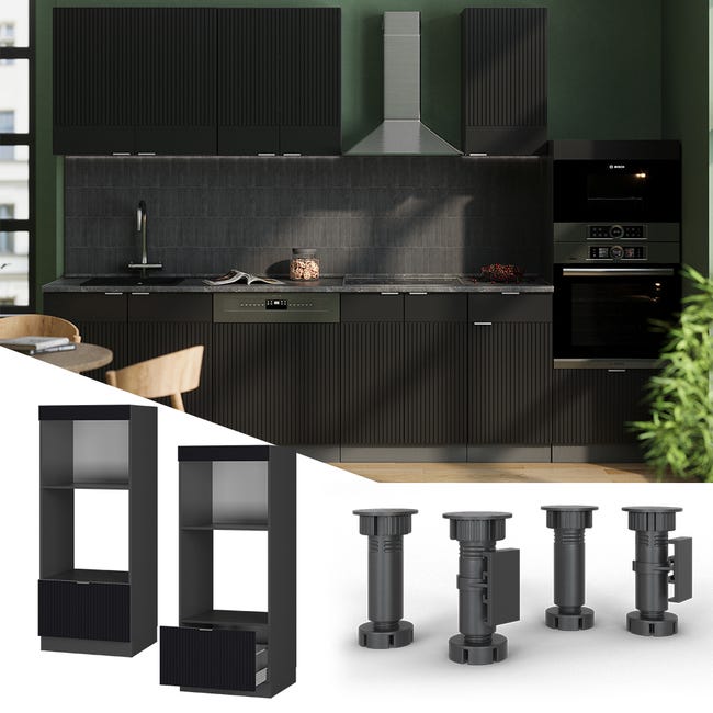 Pensile Da Cucina Fame-Line Nero Rigato - 60cm Larghezza, Con Cerniere Ammortizzate - Foto 7