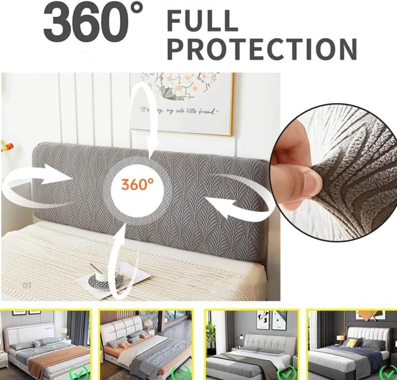 Copritestata (180 cm, grigio scuro), elasticizzata, lavabile, per letto matrimoniale, velluto quattro stagioni, ideale per la decorazione della camera - 3