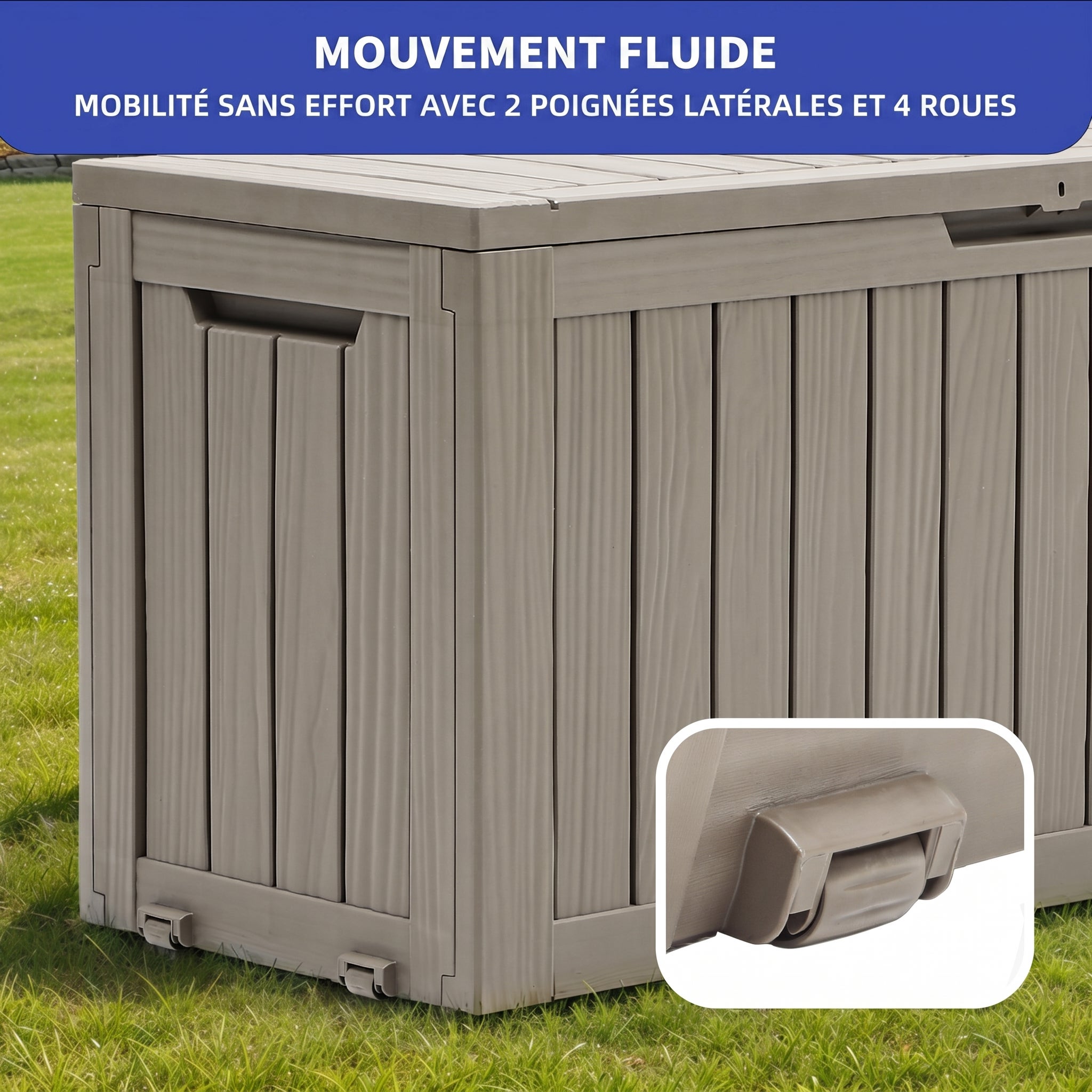 YITAHOME Caja de Almacenamiento Exterior con Ruedas-Caja de Cubierta de Plástico 270L-117 x 53.5 x 55 cm-Marrón Claro - 8