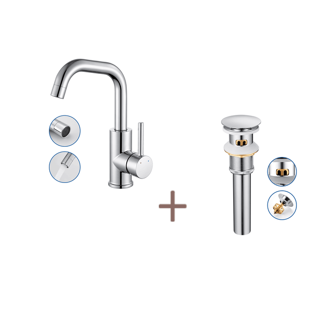 Robinet Lavabo Mitigeur Monocommande Avec Bonde - Acier Inoxydable Chromé, économie D'eau, Facile à Installer