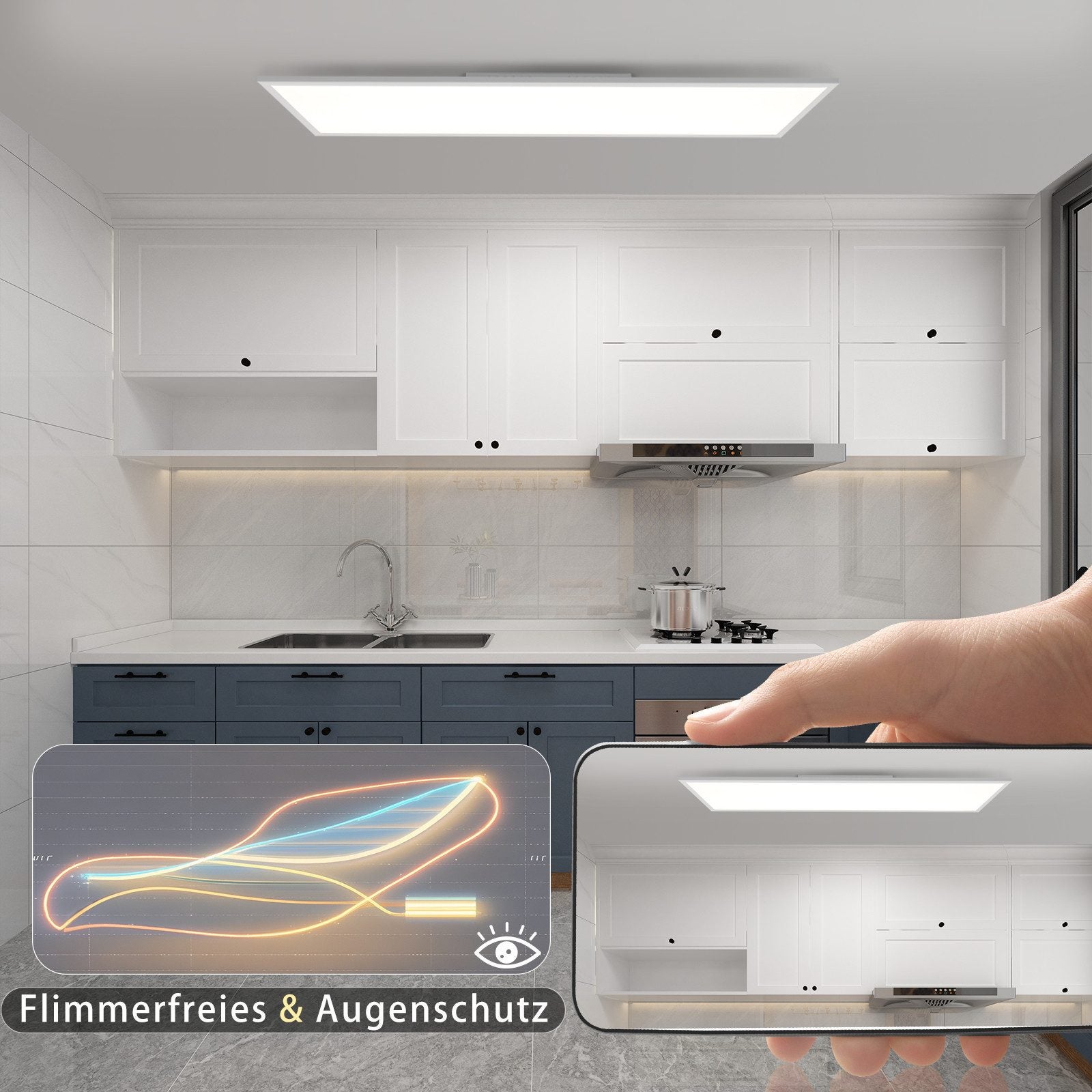 NETTLIFE Plafonnier LED dimmable 100x25 cm panneau de plafond plat long avec télécommande grand blanc 24W - 6