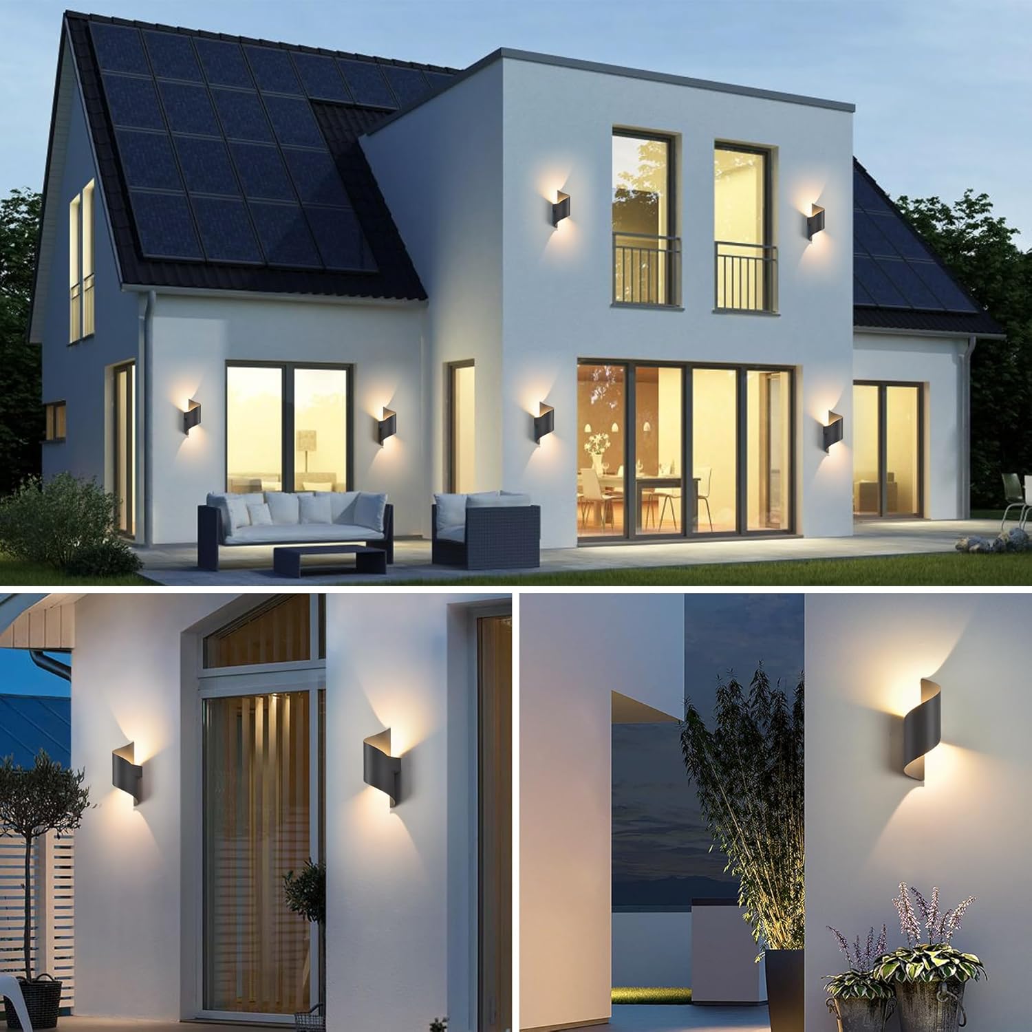 Dwa zestawy 12W zewnętrznych lamp ściennych, lampy ścienne LED, ciepłe światło 3000K, spiralna lampa, wodoodporność IP65, kolor czarny - 8