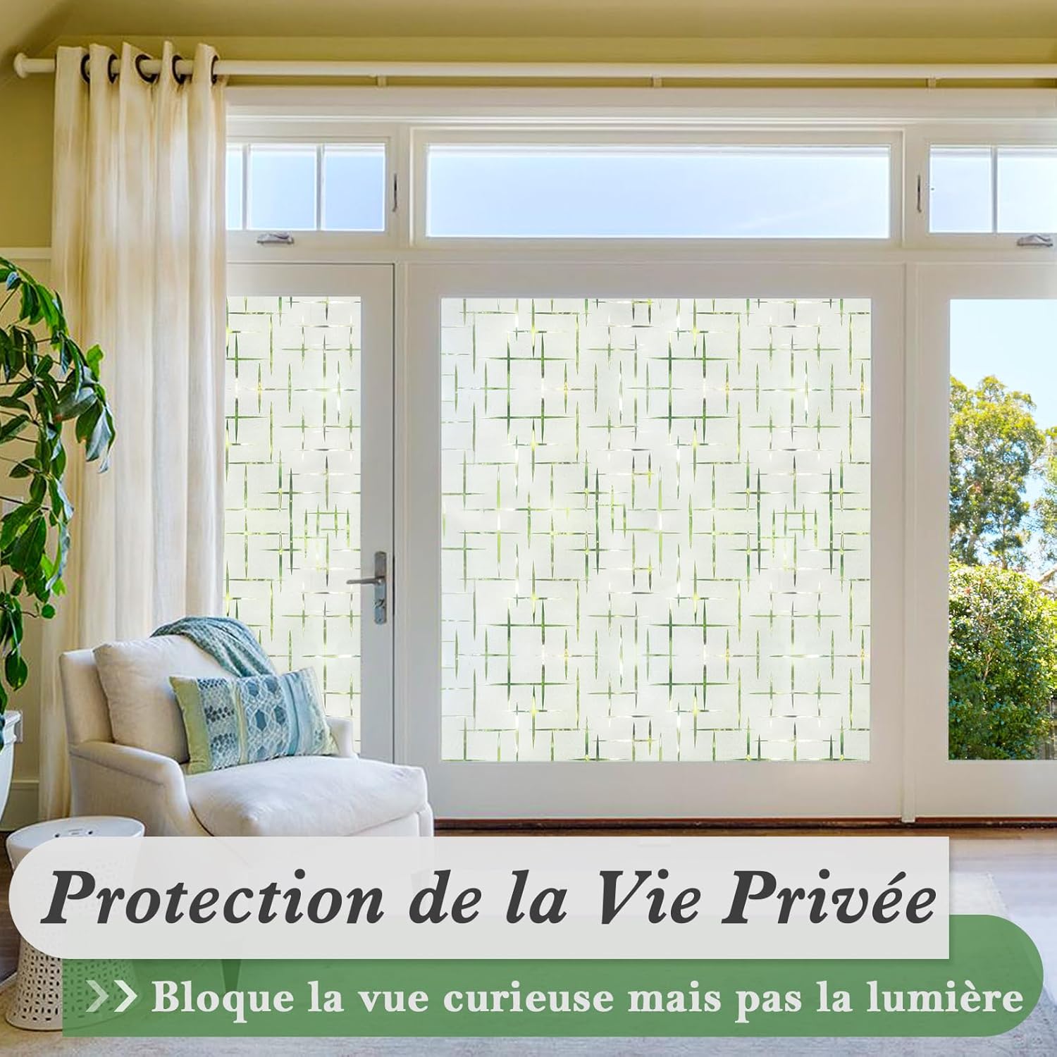 Film Fenêtre Statique Depoli, Film pour Vitre Protection Intimité, Film Electrostatique Vitre Non-Adhésif Anti UV, Anti Regard à Motif Croix 445x200c - 4