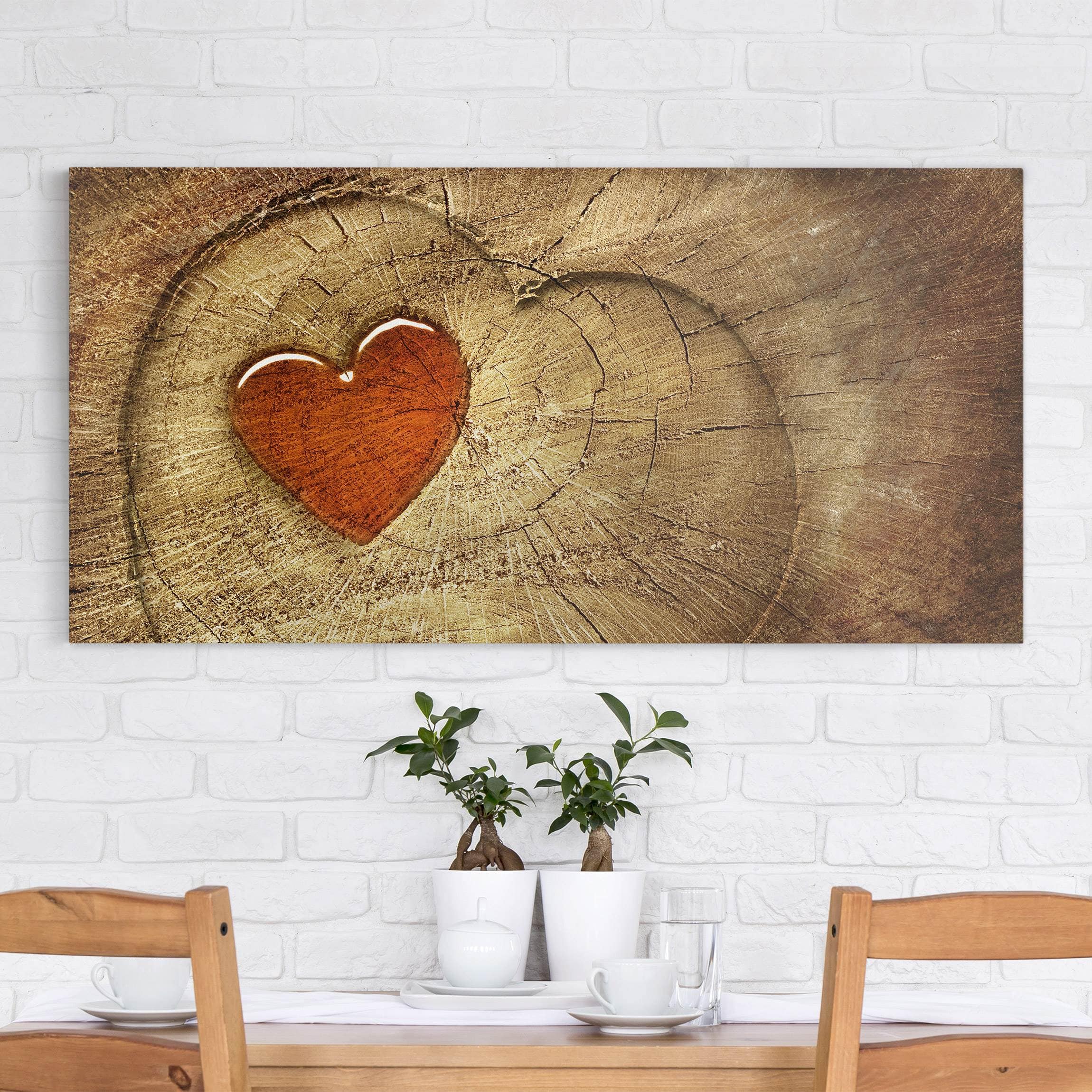Lienzo cuadro en lienzo bastidor impresion en lienzo marrón corazón madera fotomontaje 184 cuarto de baño dormitorio salón 120 x 60 cm