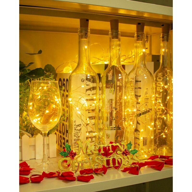 LED Bouteille Guirlande, 2m 20 LED Pour Bouteille [16 pièces] Guirlande Lumineuse Bouteille LED Lampe Bouteille étanche Fil d'argentFlexible - 5