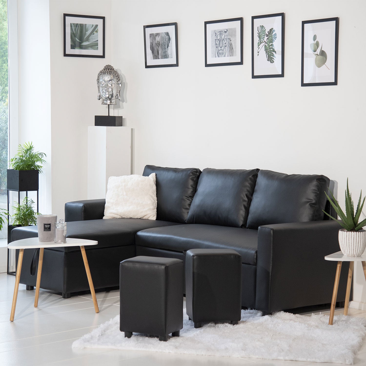 3-osobowa czarna sofa narożna TONY