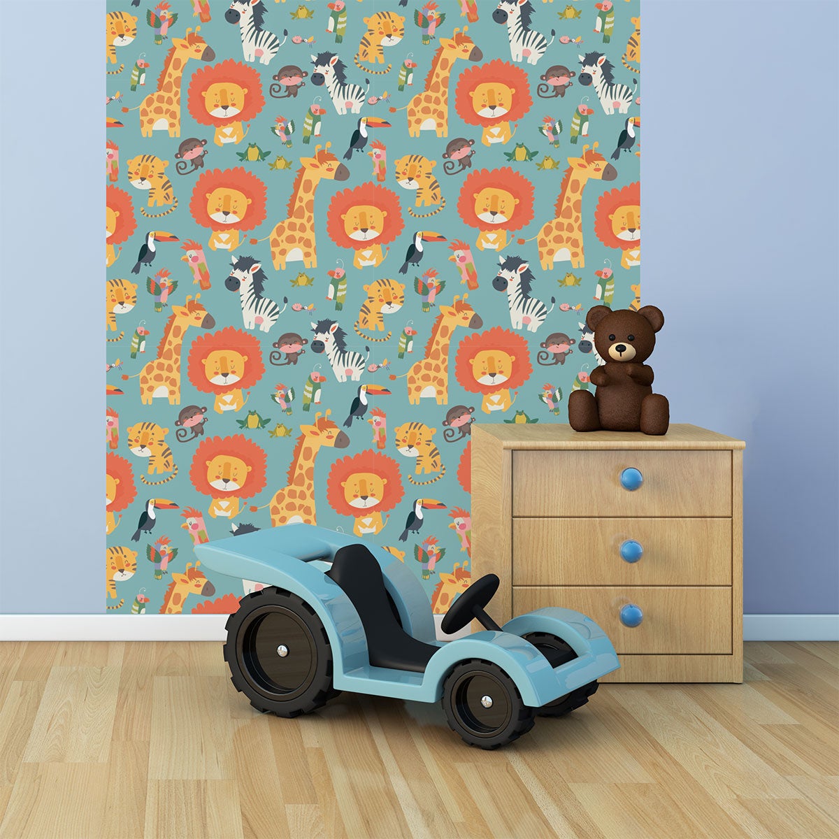 Adesivo carta da parati dei bambini animali della giungla sorridenti - Sticker adesivo - adesivi murali - 30x30cm - 5