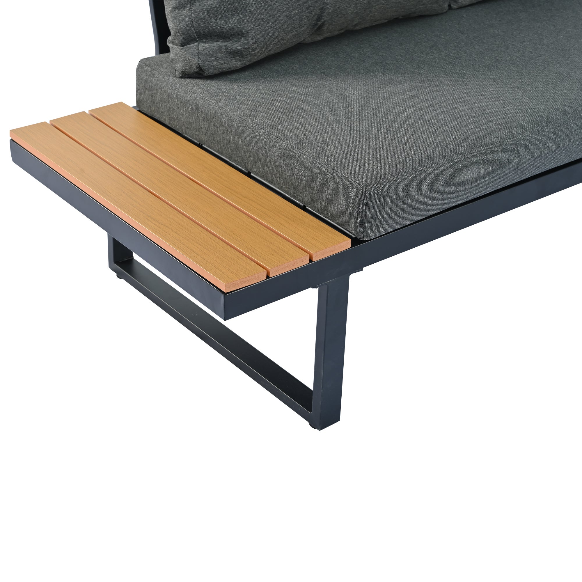 Ensemble de relaxation de jardin, position d'angle, chaise longue réglable (5 niveaux de réglage, max. 55°), avec table basse, gris + noir - 9