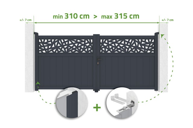 Portail battant 3m ajustable en largeur DOLOMITE RUIVO H.140cm aluminium gris