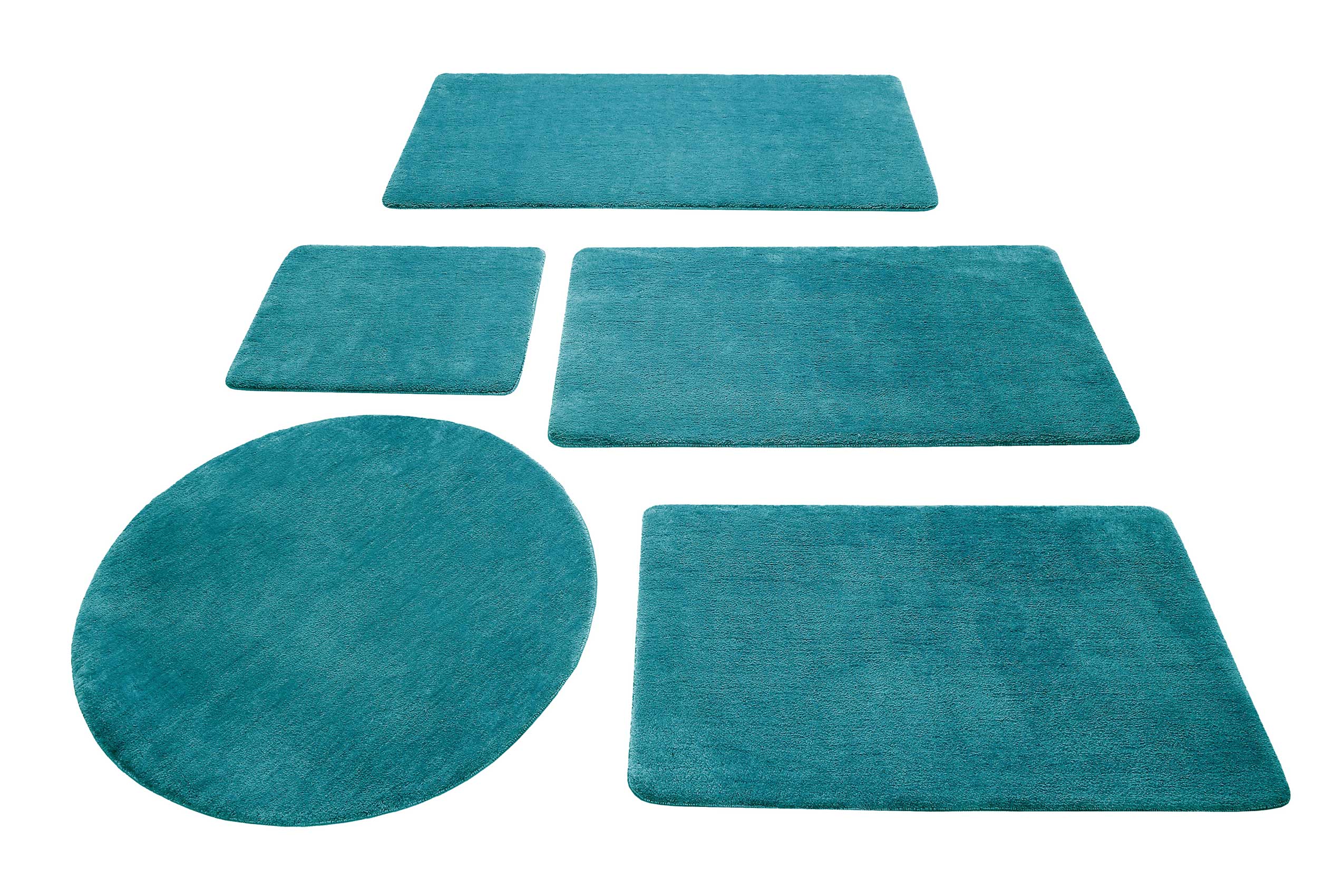 Tapis de bain rond 90 rd. doux turquoise uni JORIS - 5