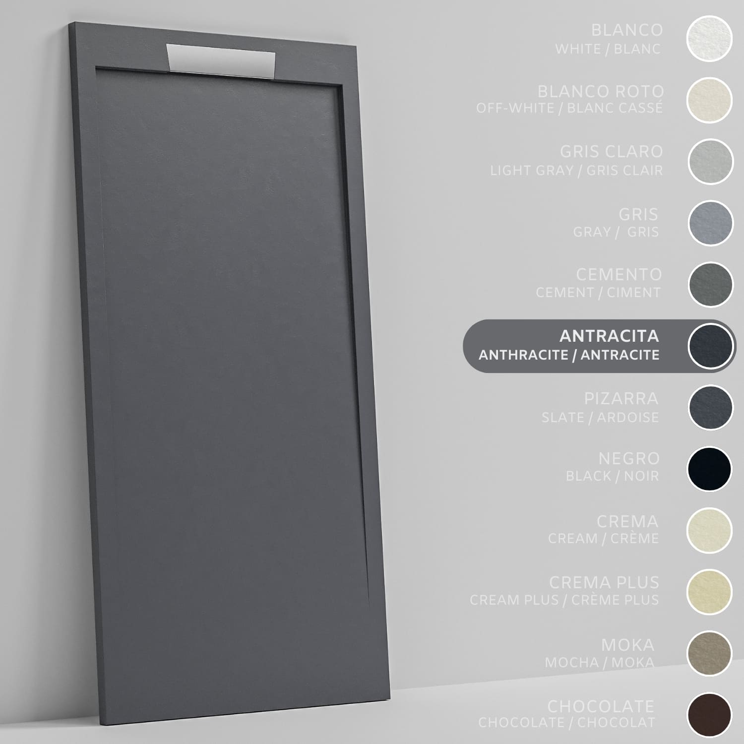 SOULHOME Brodzik prysznicowy– Żywica– Gel Coat– Gładka/Kamienna tekstura – Antypoślizgowy – antracytowy– 180x90- Niski 3cm– Elegancki