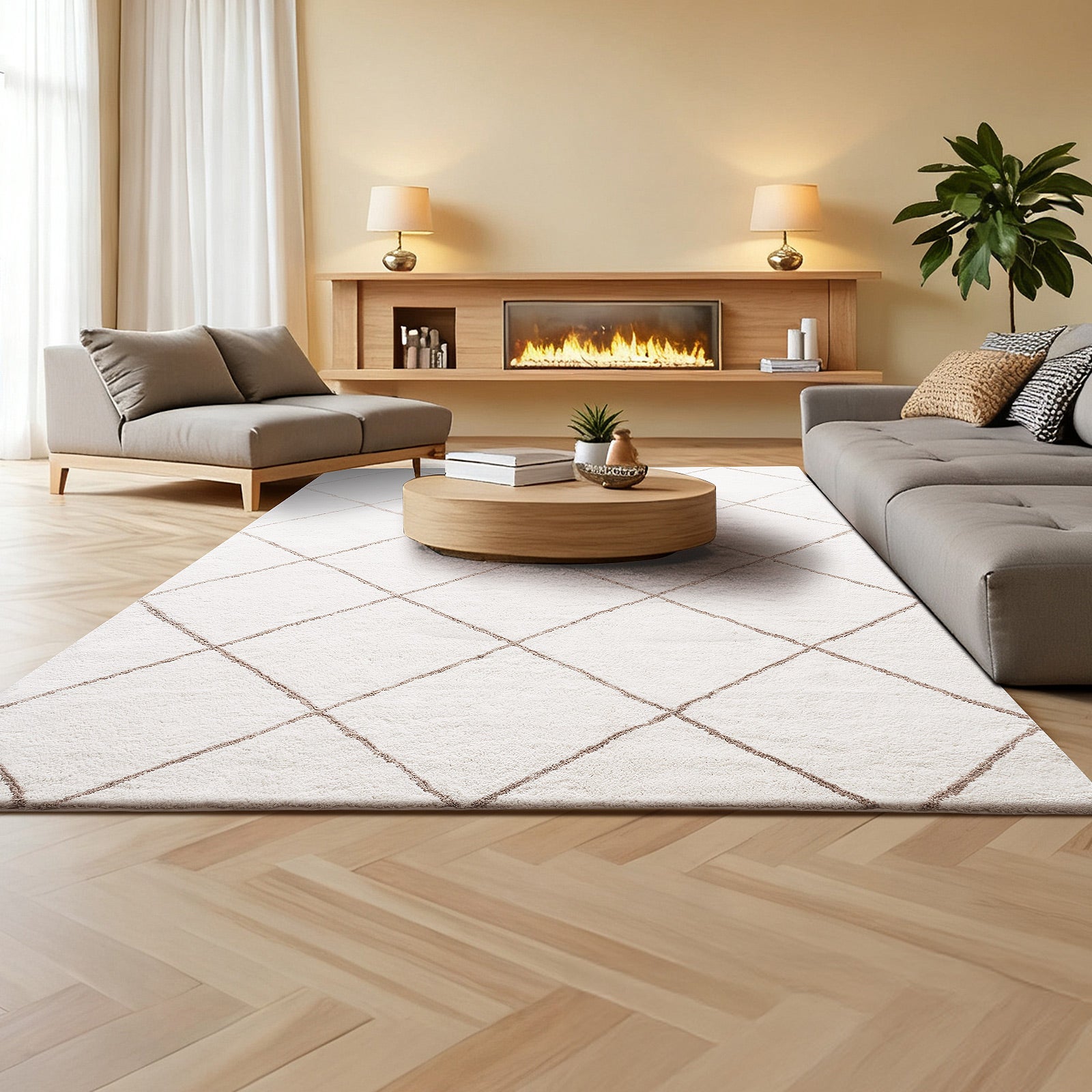 Tapis Poil Long VEVOR 2,44 x 3,05 m, Intérieur Rectangulaire en Peluche Moelleux Résistant Envers Antidérapant pour Salon, Chambre, Véranda, Beige - 8