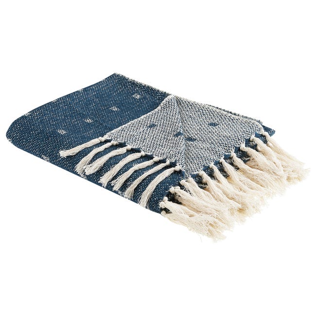 Taari Ropata Couverture TAARI Coton 130 x 170 cm Bleu paon | Leroy Merlin
