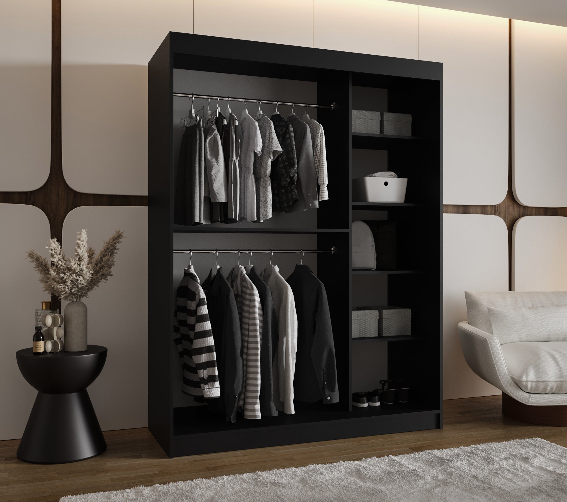 Szafa przesuwna z lustrem SIMA T2 150 x 62 x 200 czarny + u. czarny - 3