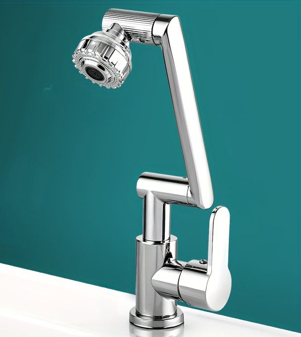 Bateria umywalkowa, dwa tryby wypływu wody, obrót o 1080° bez martwego punktu, trwały materiał ABS, kolor srebrny [bez dopływu wody].