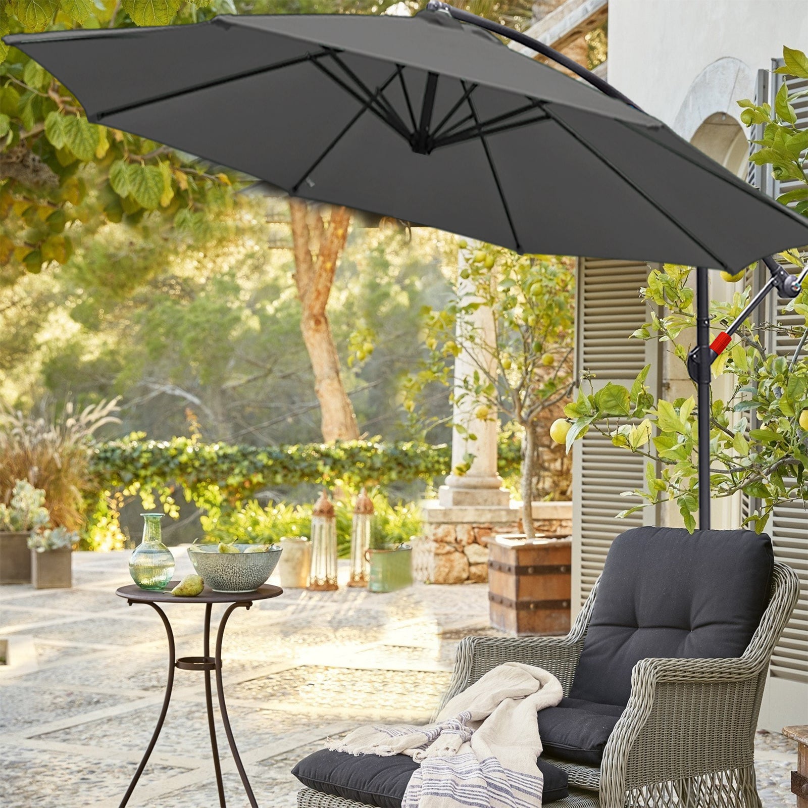 Parapluie 3m Parasol alu pivotant Parasol jardin terrasse balcon gris - 6