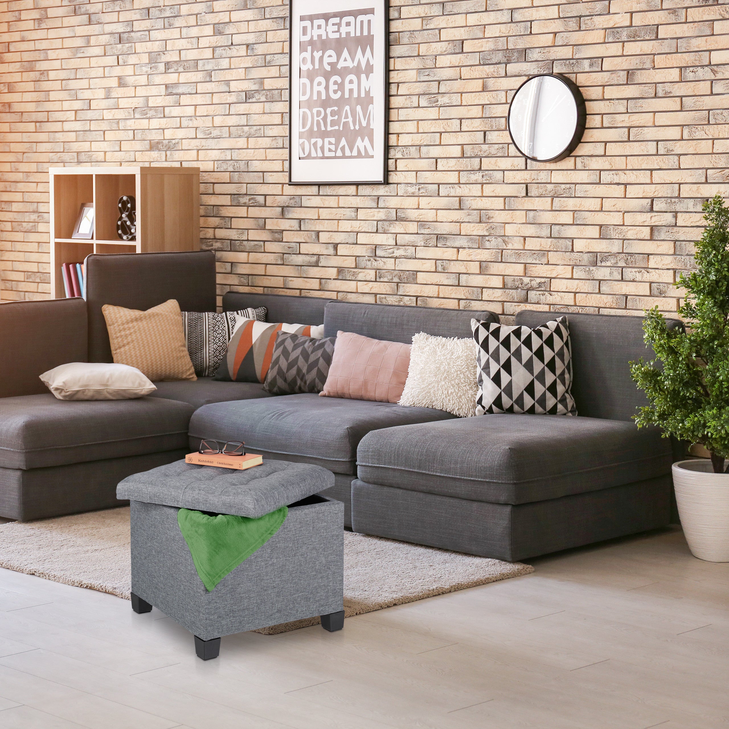 Relaxdays Pouf Contenitore Quadrato, Sgabello Poggiapiedi