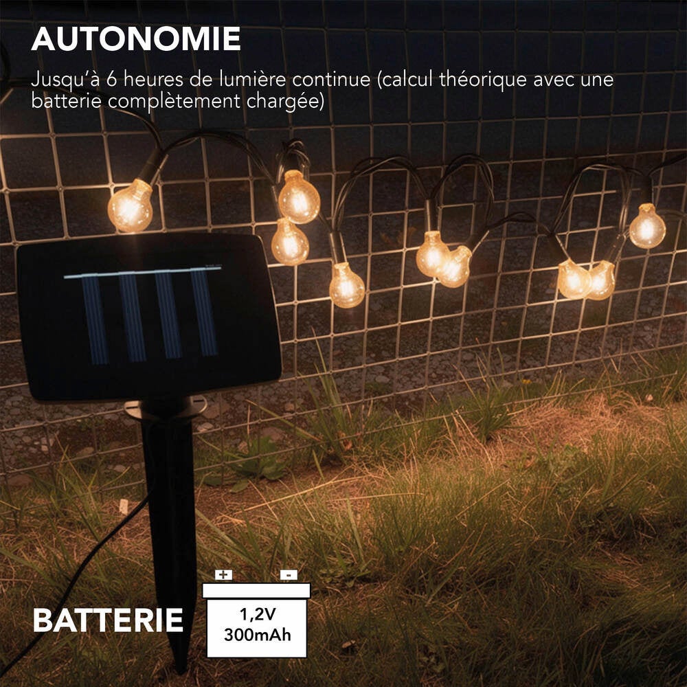 Guirlande Guinguette Solaire LED 7.9m, 50 ampoules, 2700K Blanc-chaud, IP44, crépusculaire - Tibelec - 3