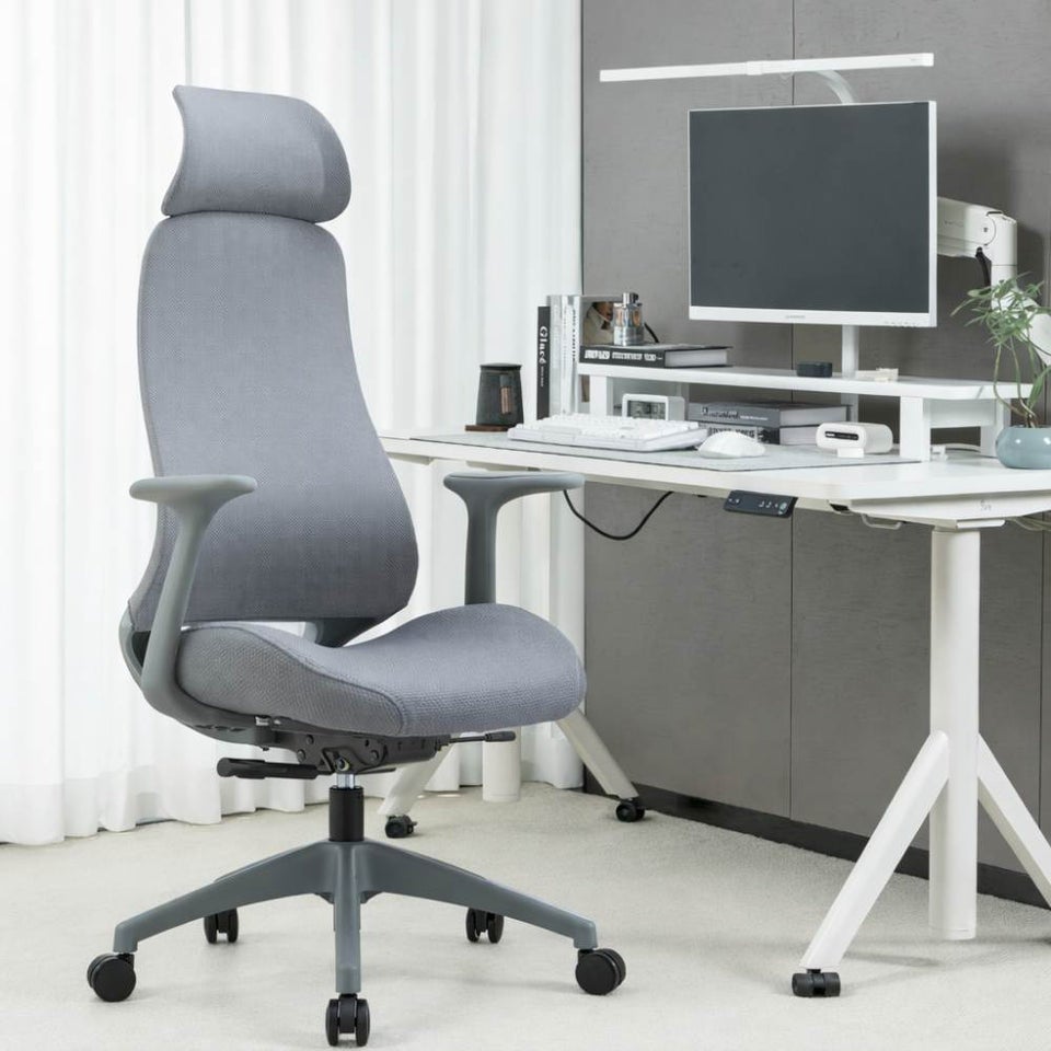 Fauteuil de bureau ergonomique pivotant, avec accoudoirs et appui-tête, assise coulissante et soutien lombaire, dossier oscillant, réglable - ZIK - 2