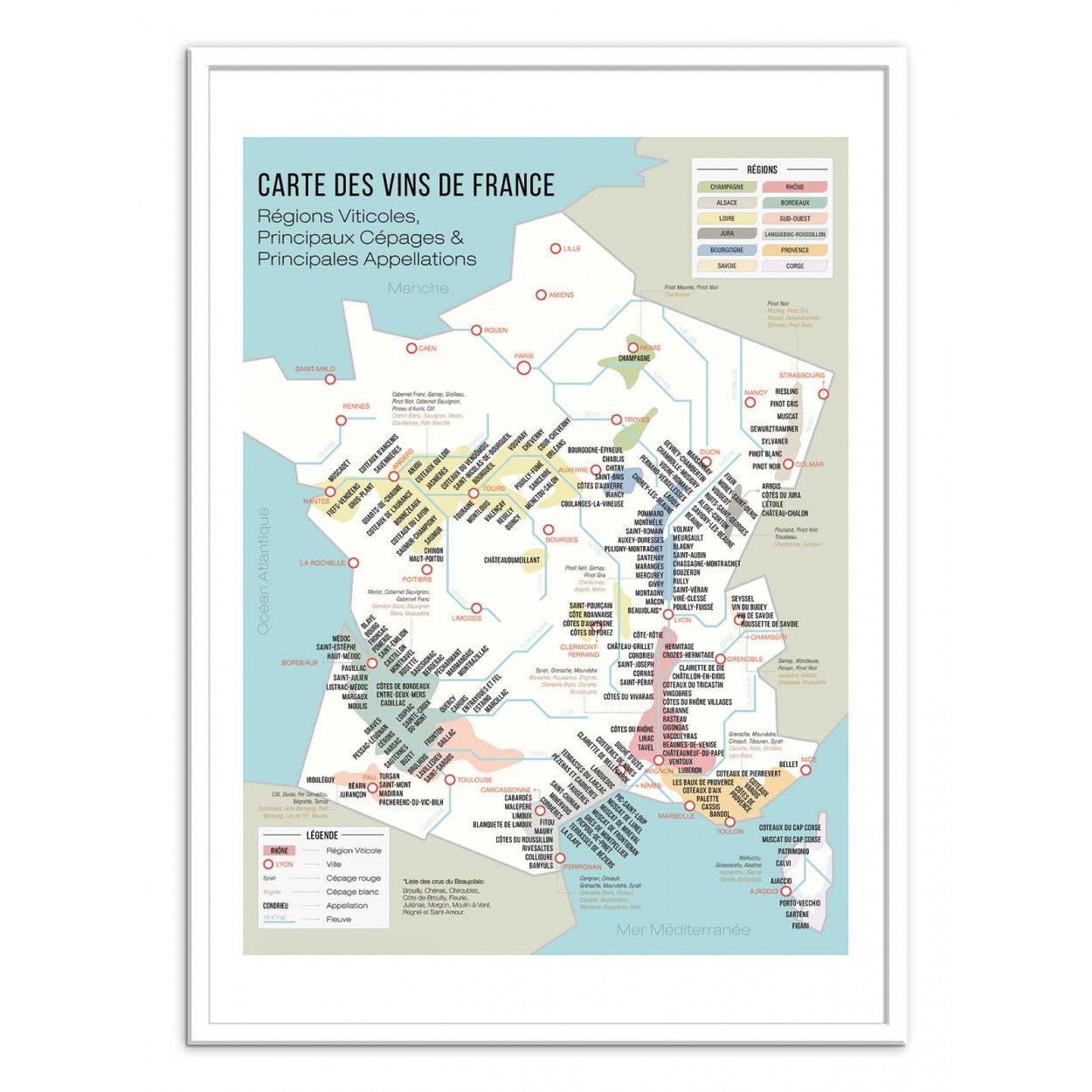 Affiche d’art 50 x 70 cm - Carte des vins de France - Frog Posters - 3
