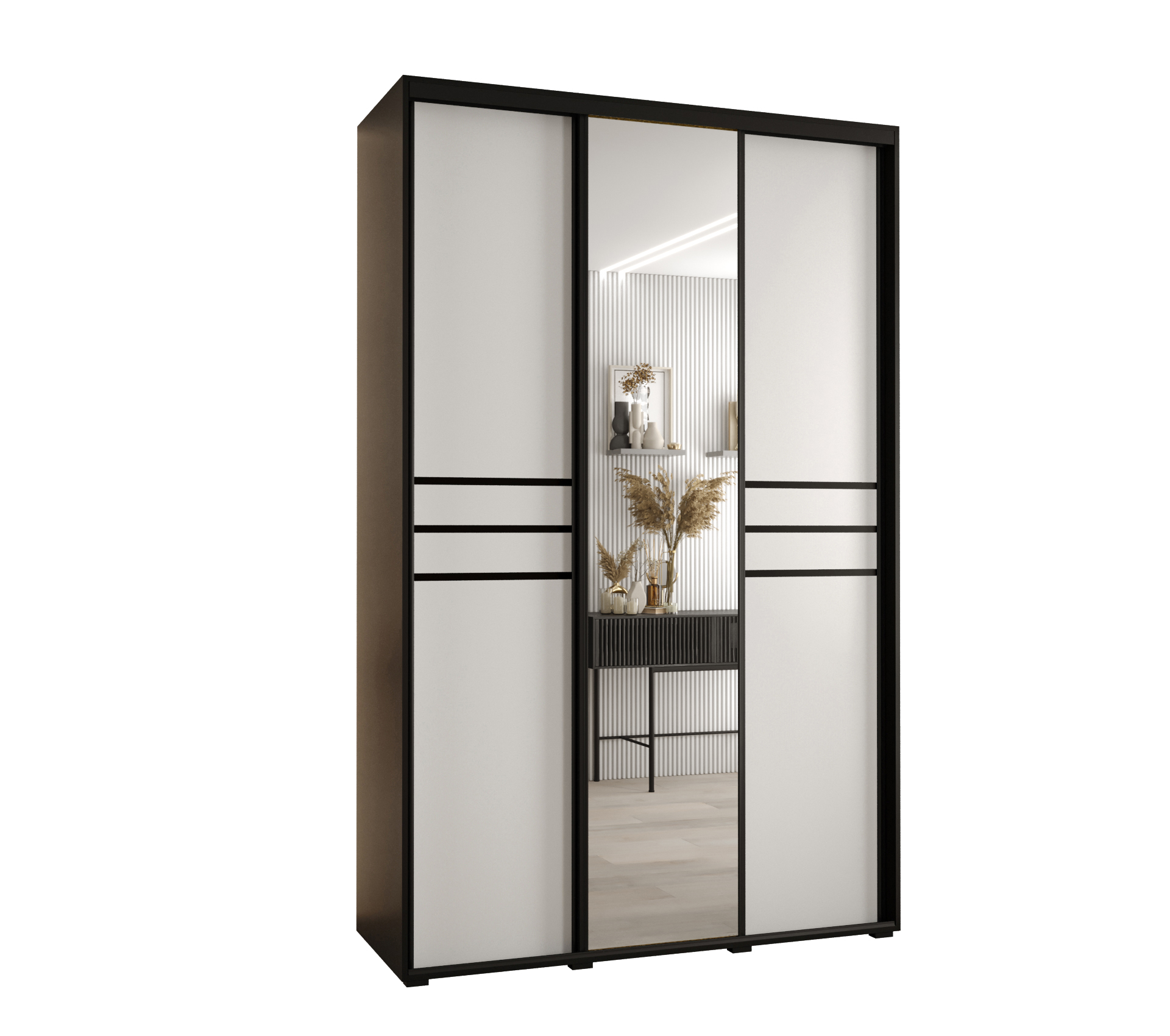Szafa przesuwna z lustrem wysoka Davos 11 160 x 45 x 235,2 cm czarny + biały + u. czarny - Abiks Meble