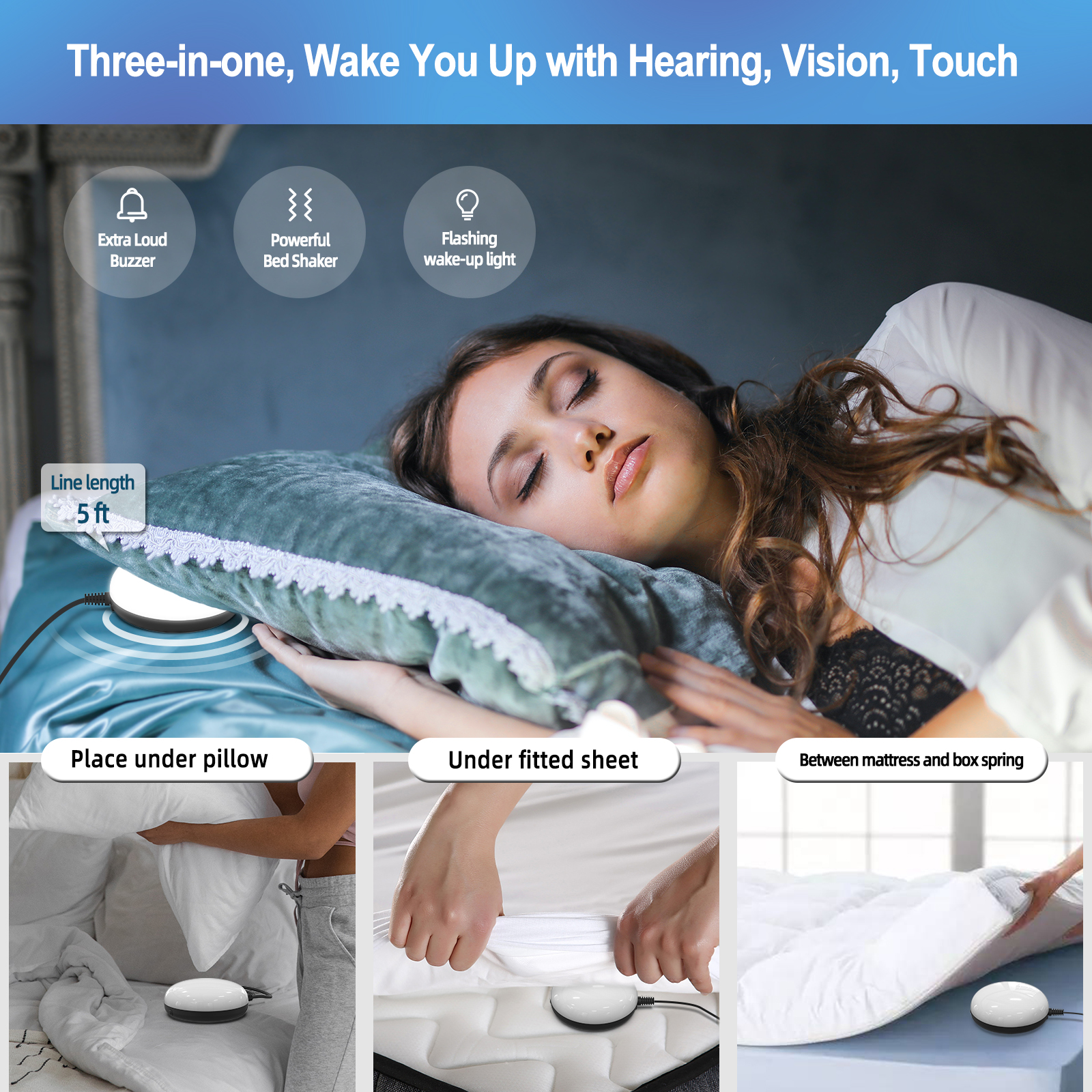 Sveglia digitale ad alto volume per adulti con sonno pesante con scuotiletto, luce LED regolabile, snooze, sveglia, orologio per camera da letto, nero - 4